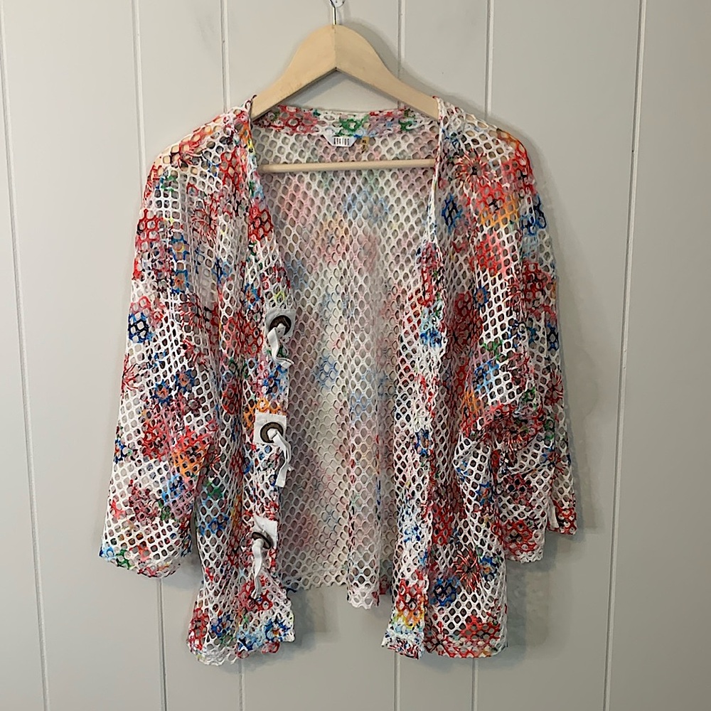 Kaktus Large Mesh Button Up Floral Print Multicolored Size Extra Large
